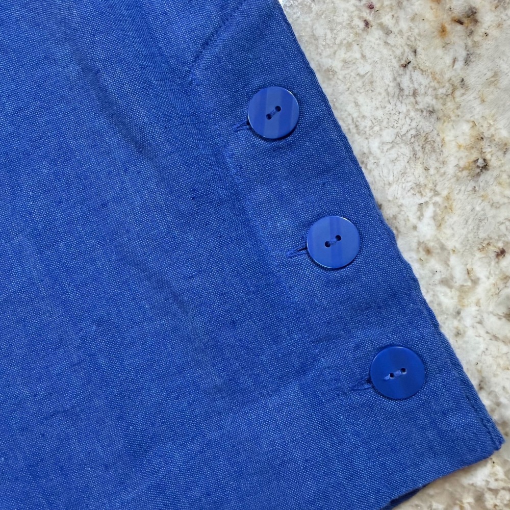 Chico's Linen Crop Pants Womens US 20 Blue Wide Leg Pull On Button Hem Plus - Picture 4 of 16
